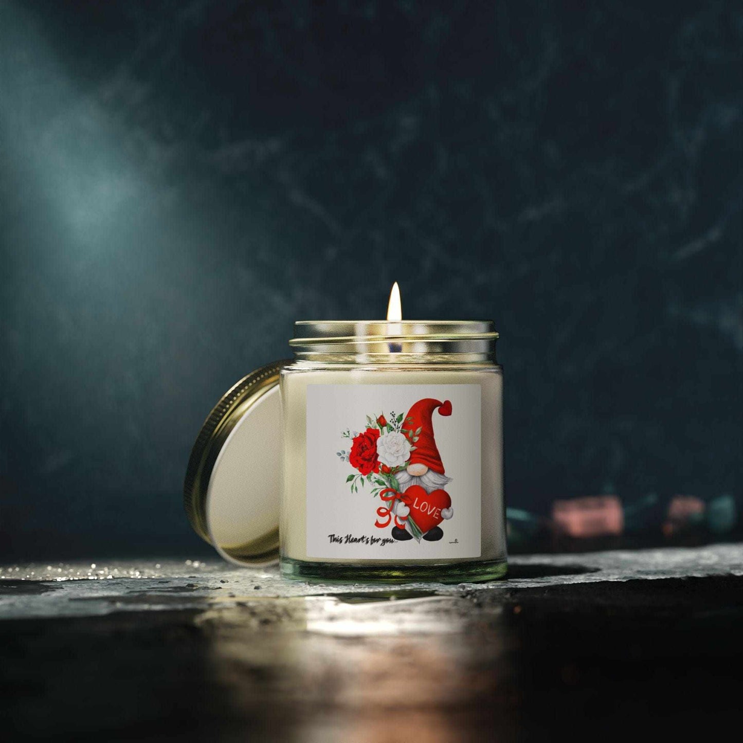 Coconut Apricot Soy Candle — Valentine Gnome Scented Jar ( 4oz & 9oz)