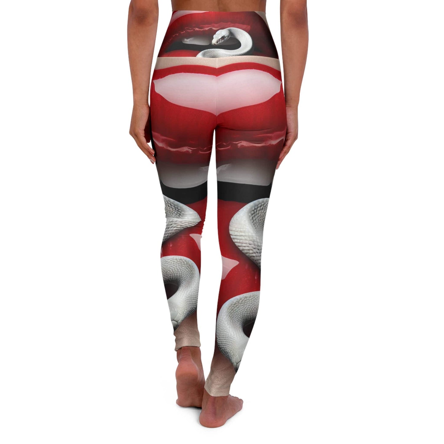 Yoga Leggings - Whitesnake Bitten Red Glossy Lips Print