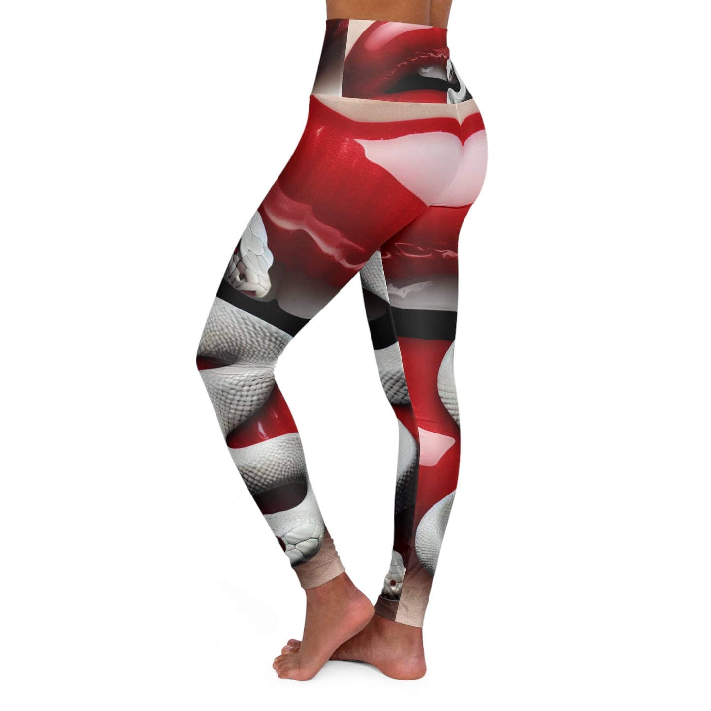 Yoga Leggings - Whitesnake Bitten Red Glossy Lips Print