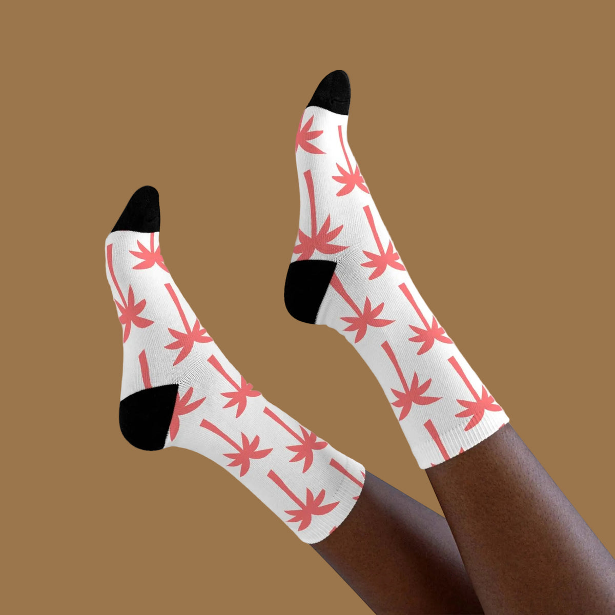 Peach Palm Monogram crew socks with all-over peach-toned palm tree print at mid-calf length