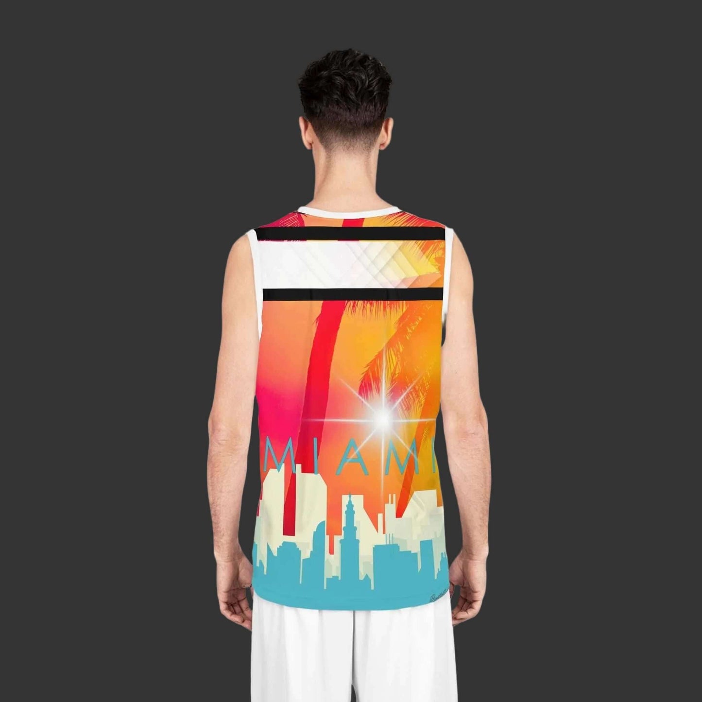 Miami 305 'Only in Dade' Basketball Jersey — Tropical AOP 305 tropical basketball jersey with vibrant palm print and breathable polyester fabric