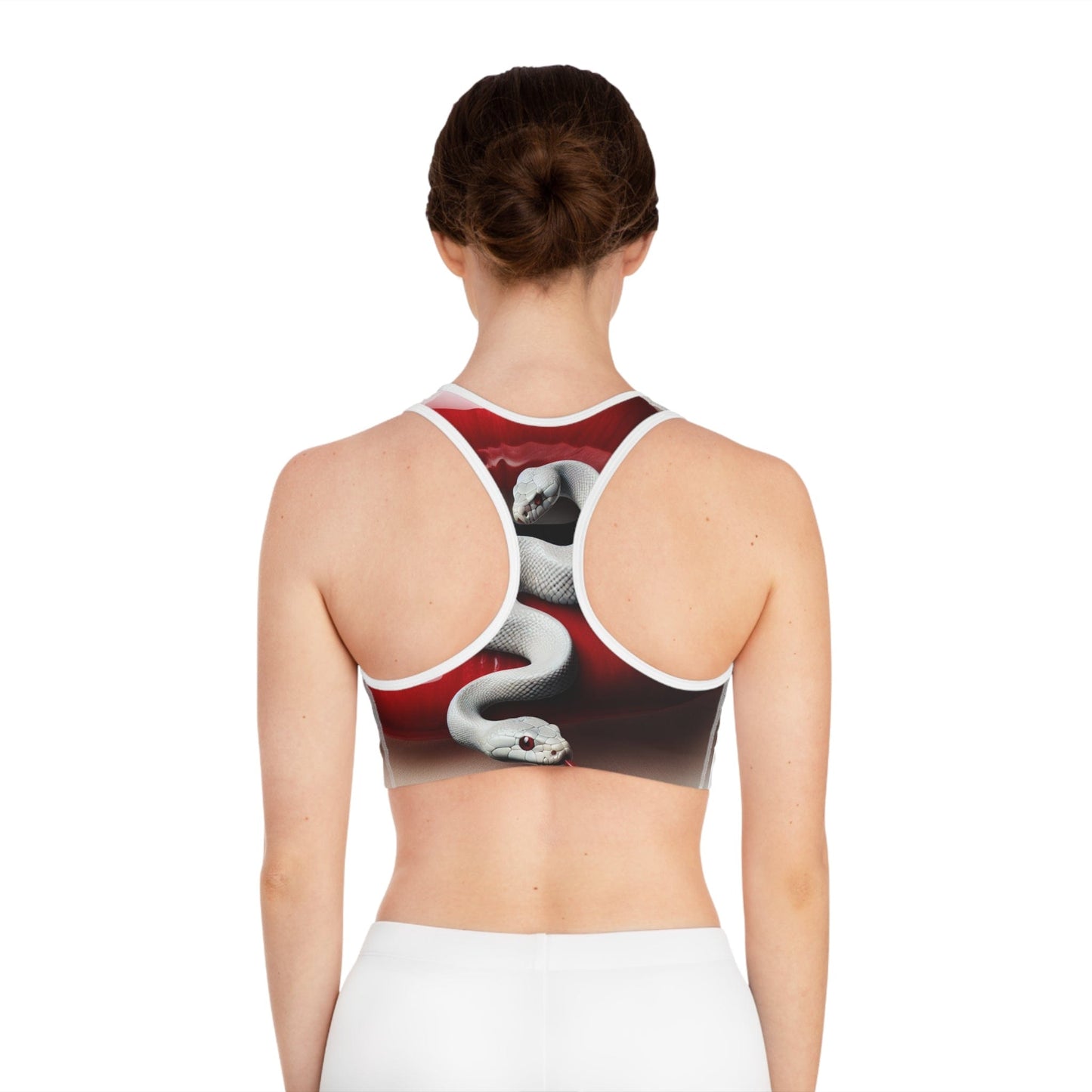 Sports Bra with Edgy Red Lips and Whitesnake Print
