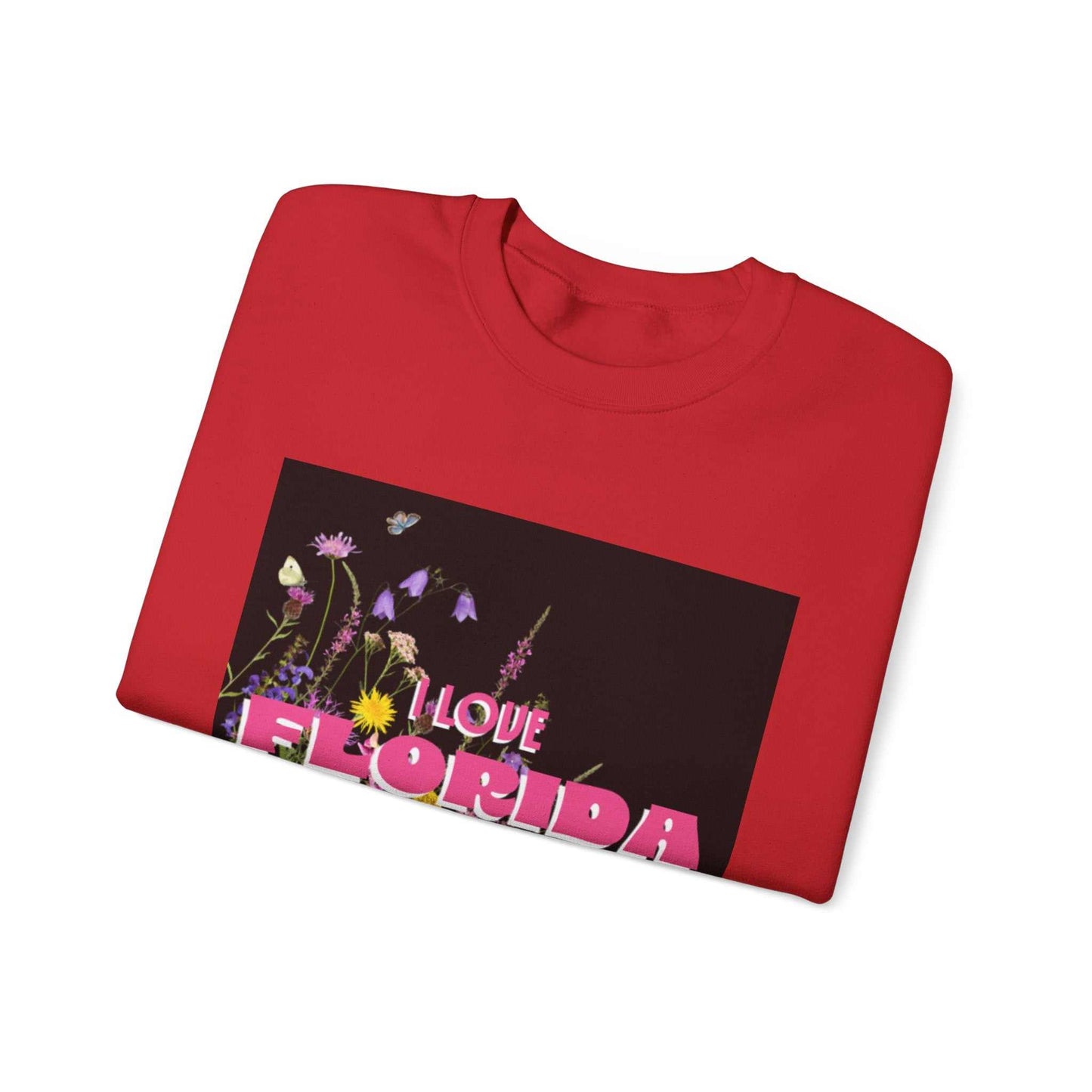 Black I Love Florida floral crewneck sweatshirt with pink lettering and embroidered details