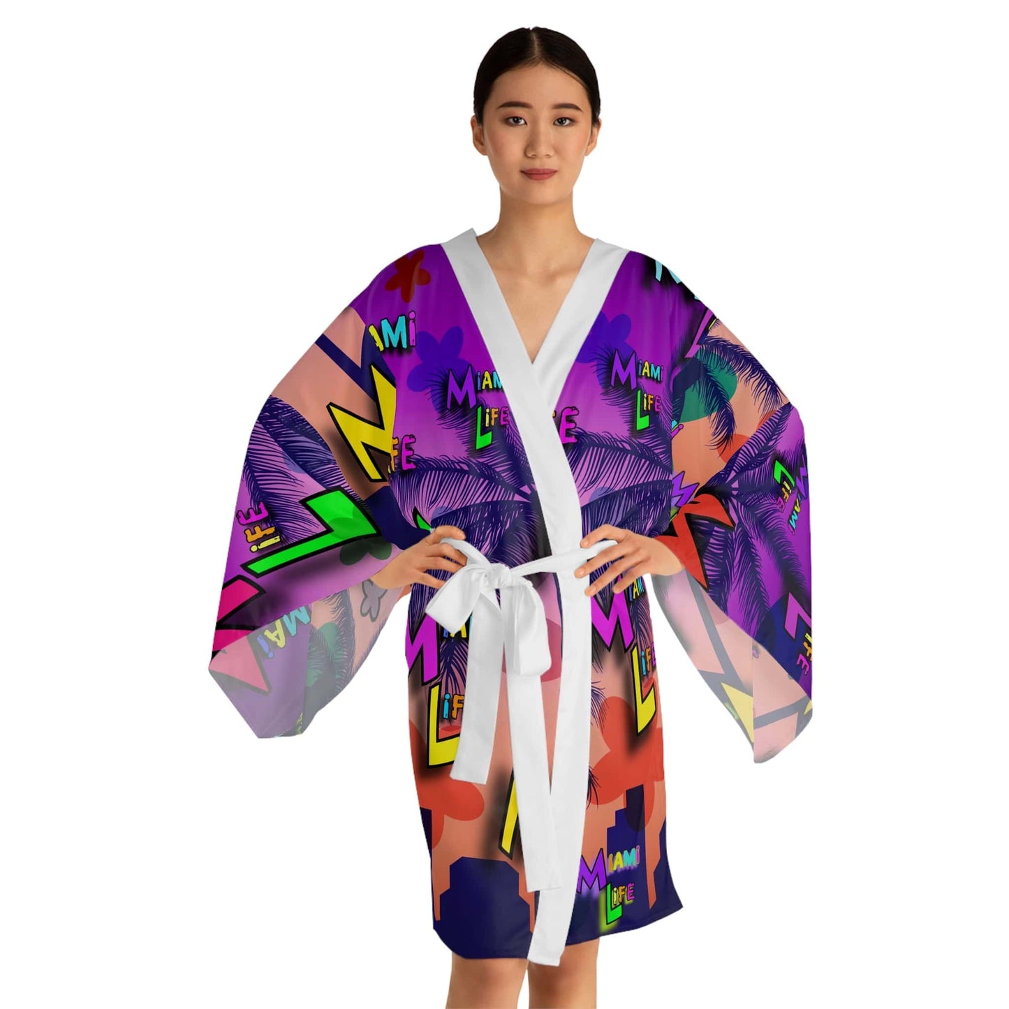 Miami Life Kimono Robe — Vibrant Tropical Long Sleeve Robe