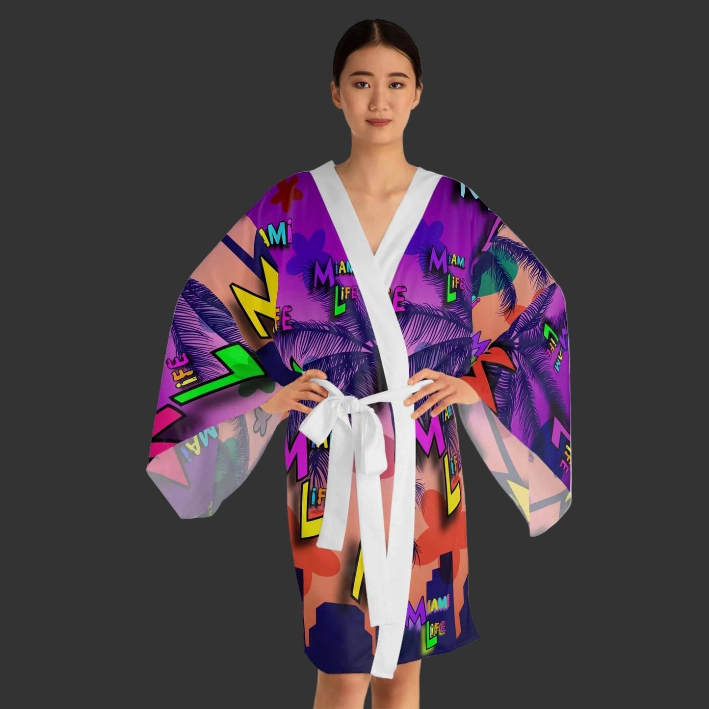 Miami Life Kimono Robe — Vibrant Tropical Long Sleeve Robe