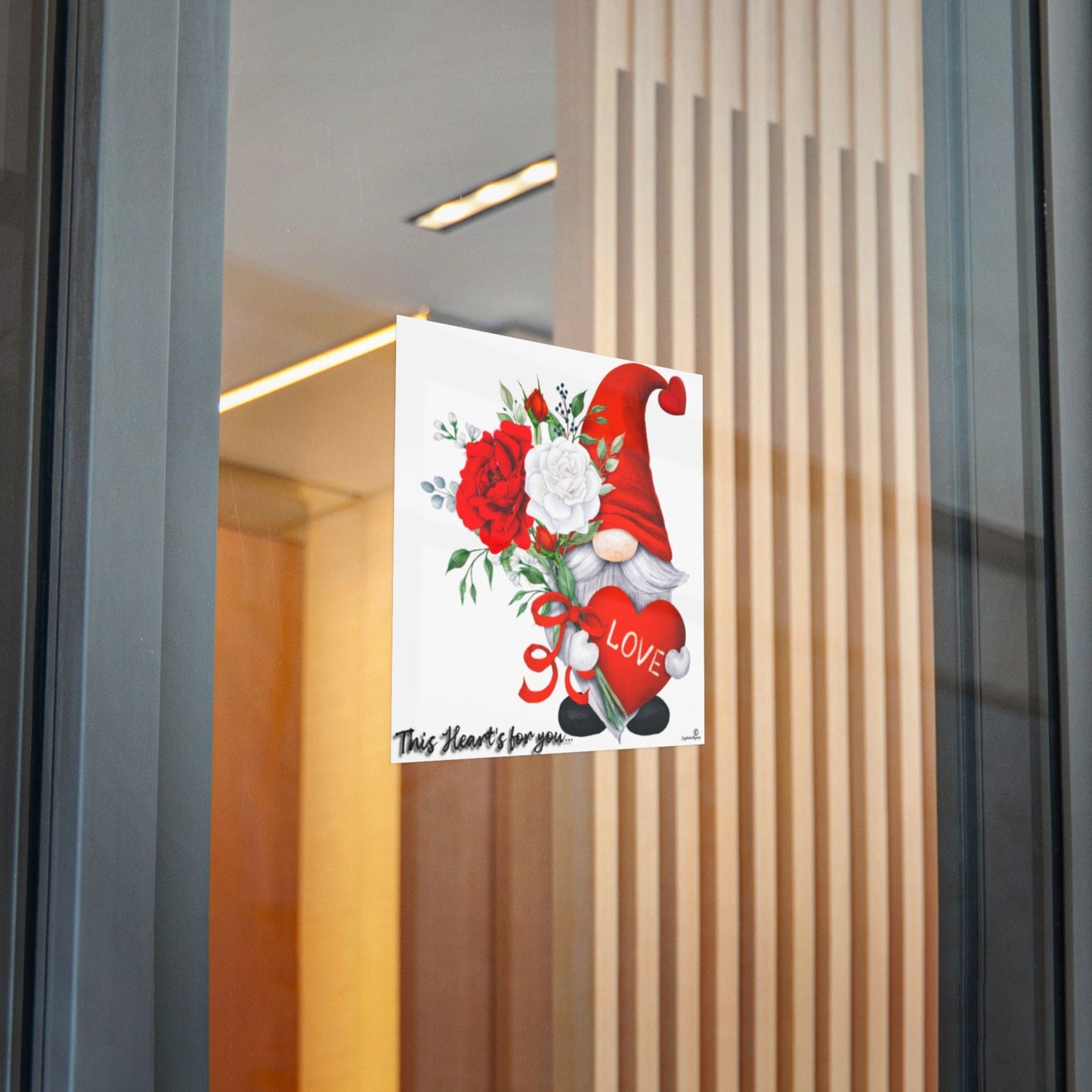 Valentine Gnome Die-Cut Sticker — 'Love' Heart & Roses DTF Sticker