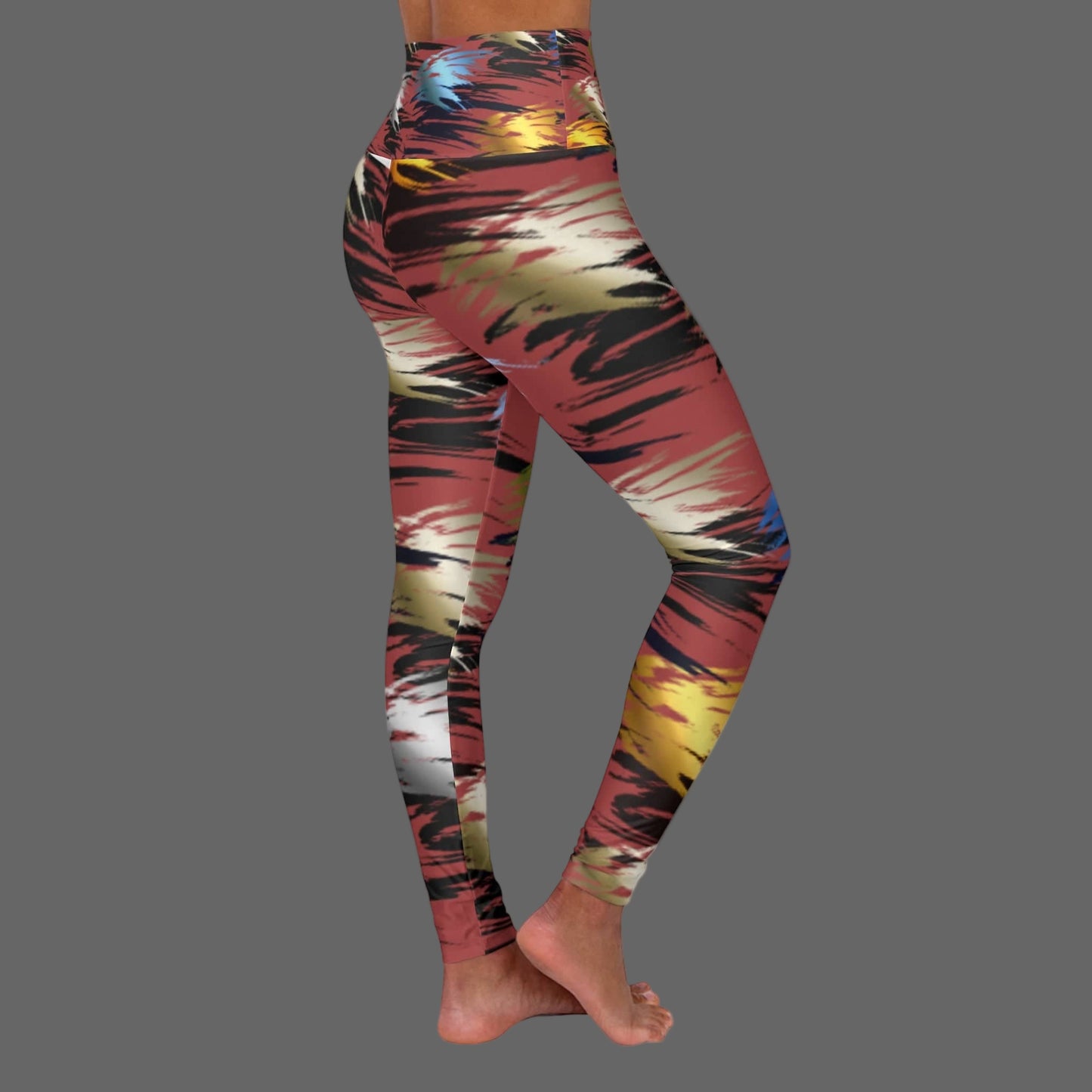 Colorful patterned leggings on a white background