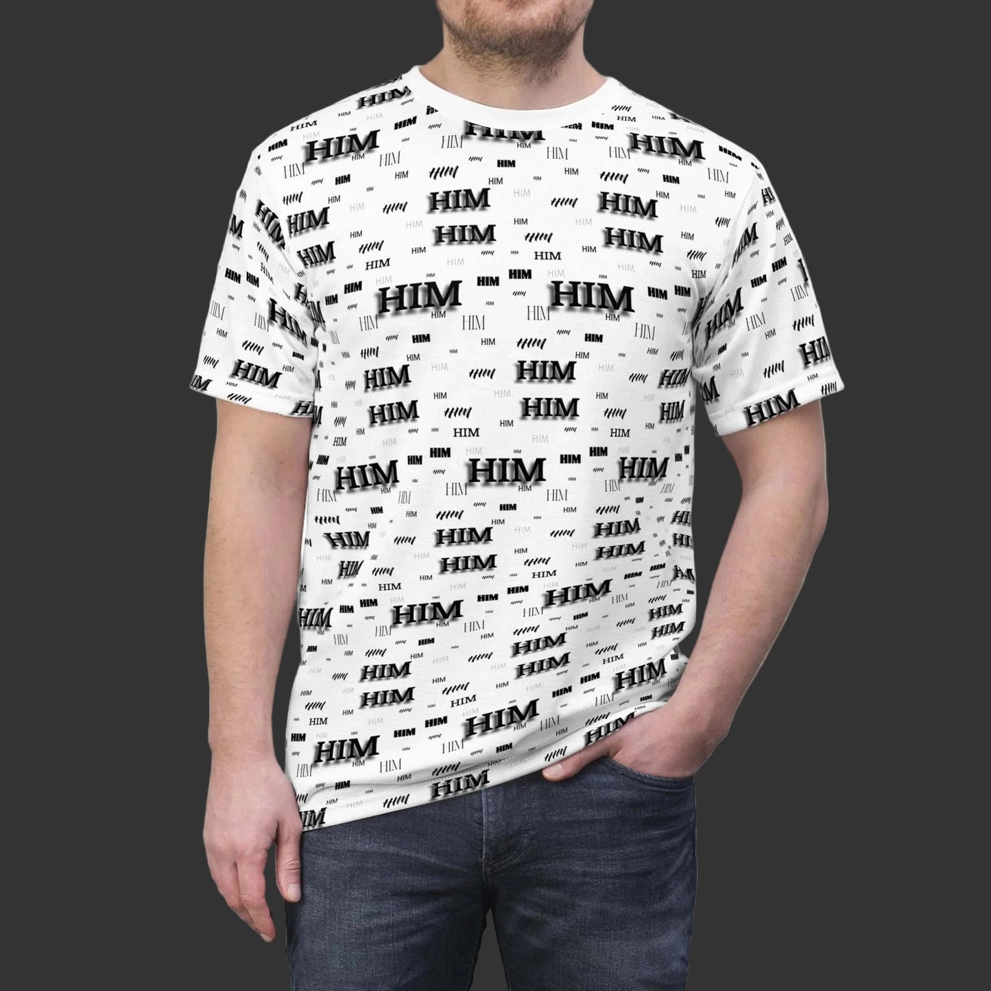 HIM All-Over Print Tee with bold graphic and durable polyester knit