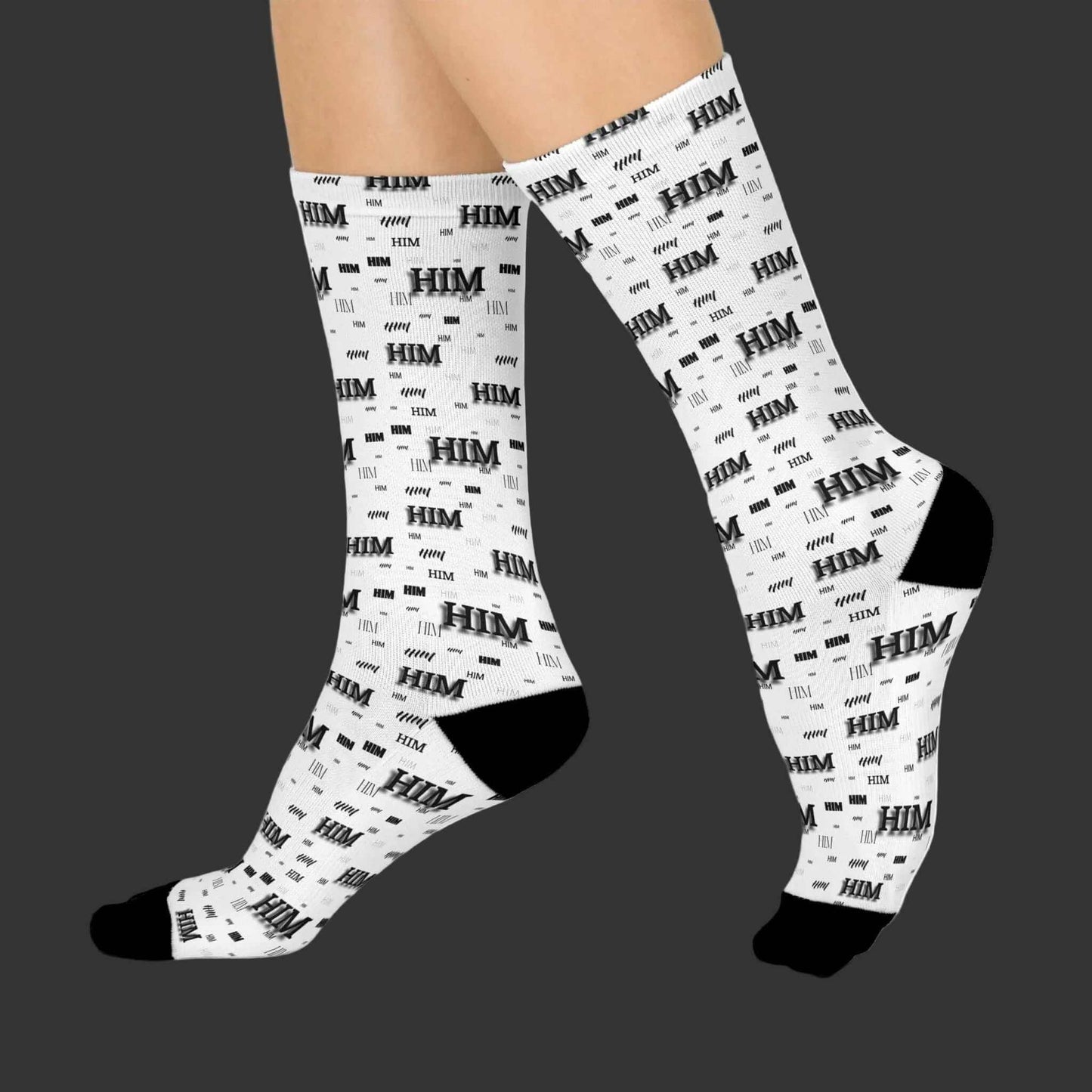 Black and white HIM Pattern Cushioned Socks with logo repeat and cushioned soles for comfort