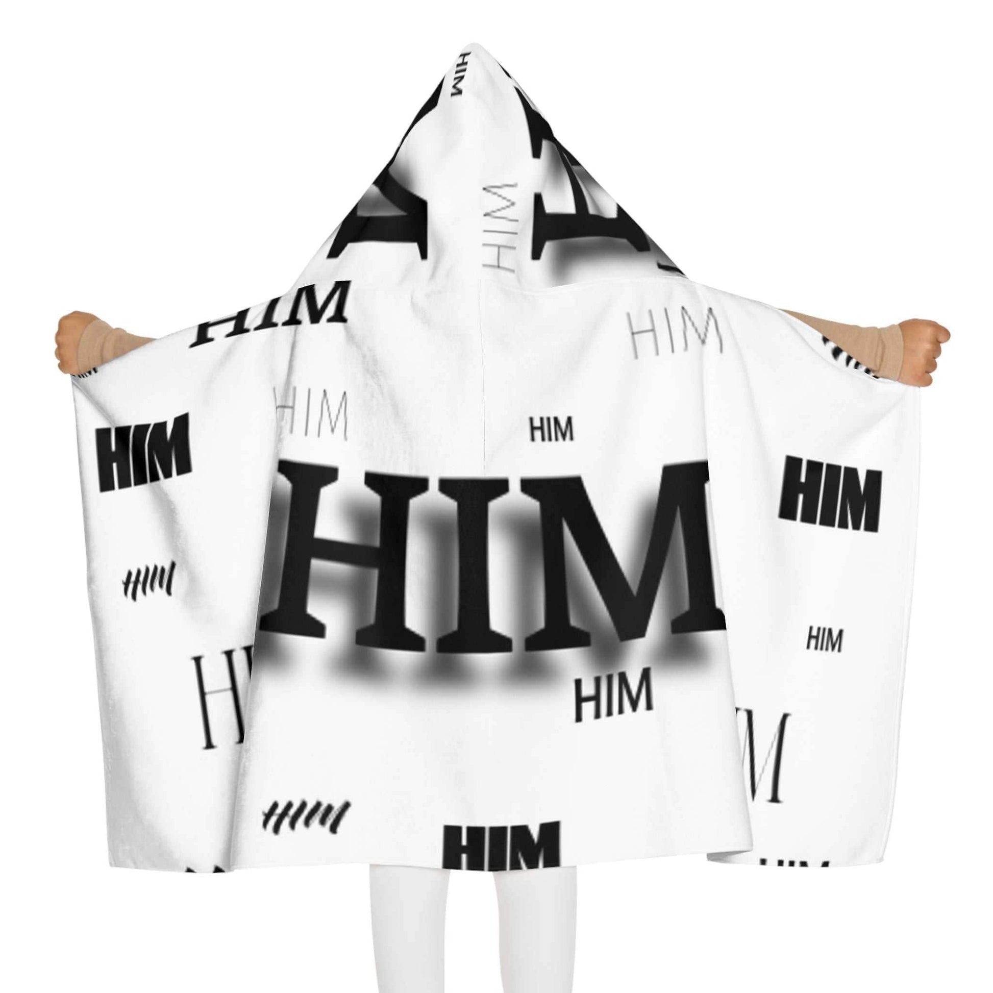 HIM Kids Hooded Towel with vibrant all-over print and soft cotton terry lining for quick drying and cozy warmth