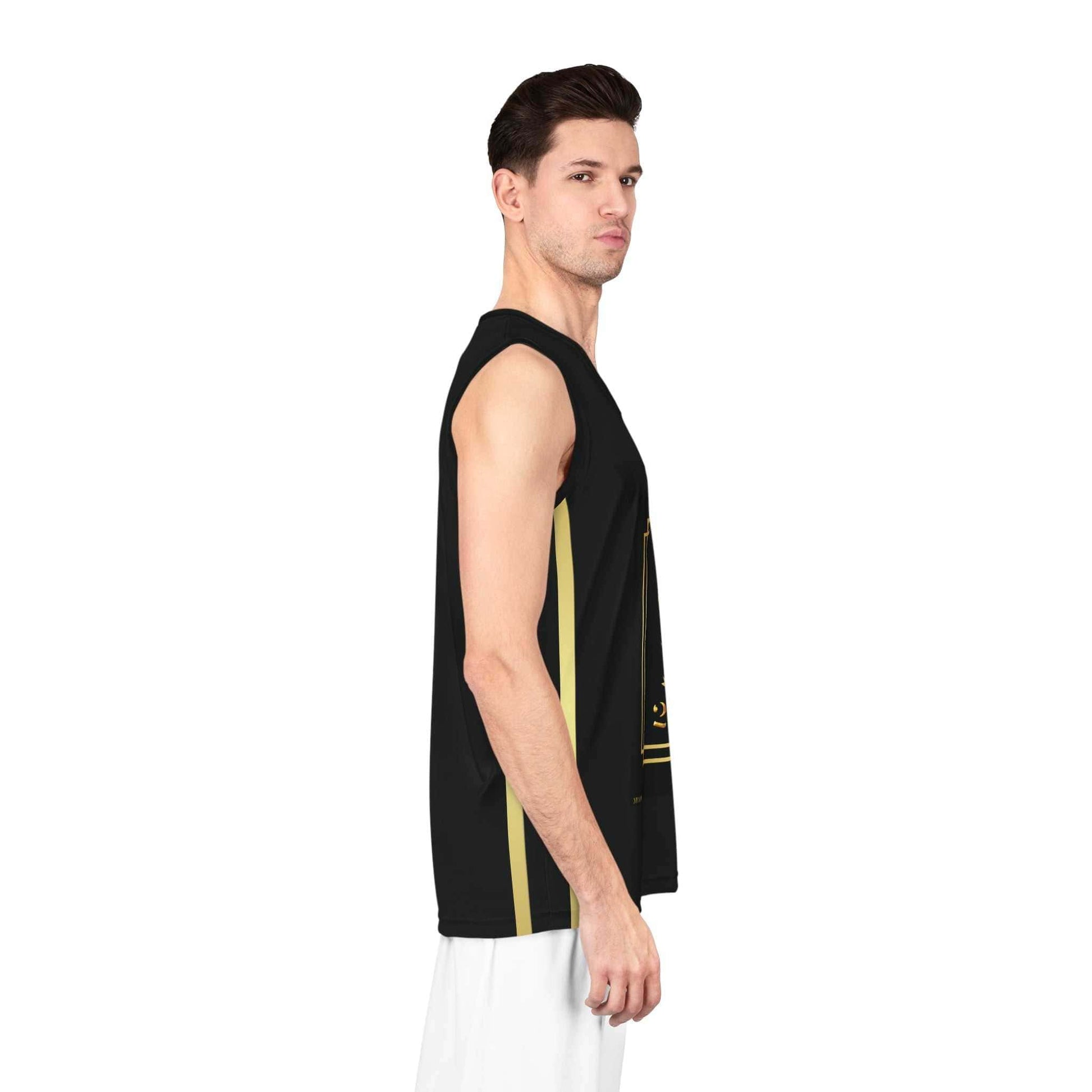 Miami Gold on Black basketball jersey with gold stripes, FIFA World Cup 2026 tribute design