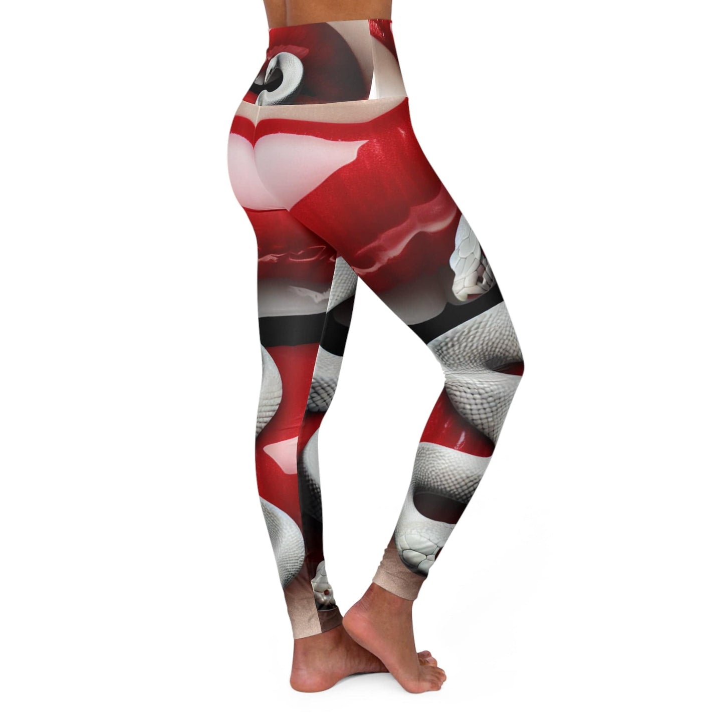 Yoga Leggings - Whitesnake Bitten Red Glossy Lips Print