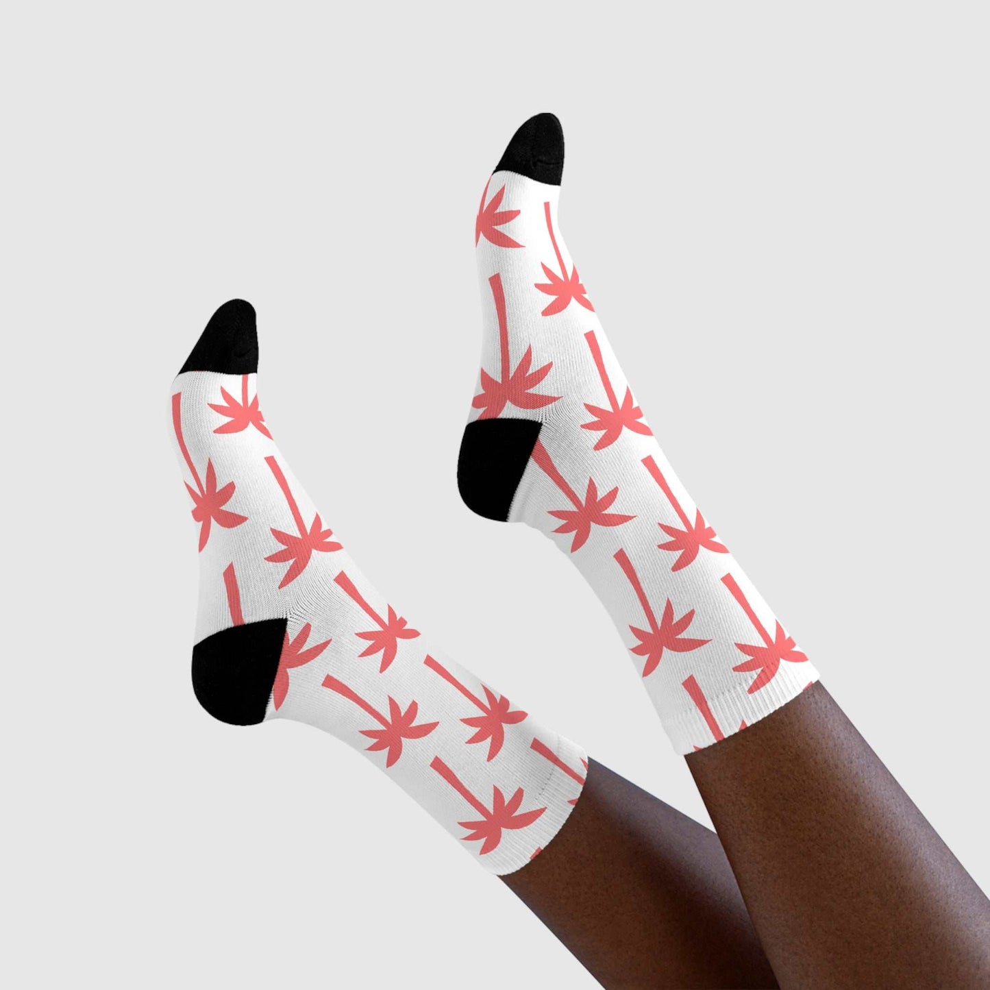 Peach Palm Monogram crew socks with all-over peach-toned palm tree print at mid-calf length