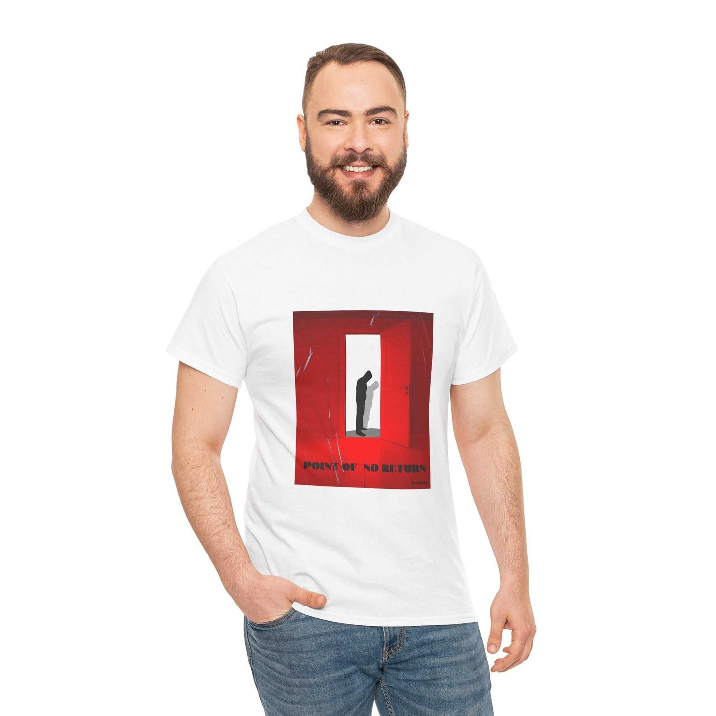 Point of No Return T-Shirt with man silhouette at doorway in red light background