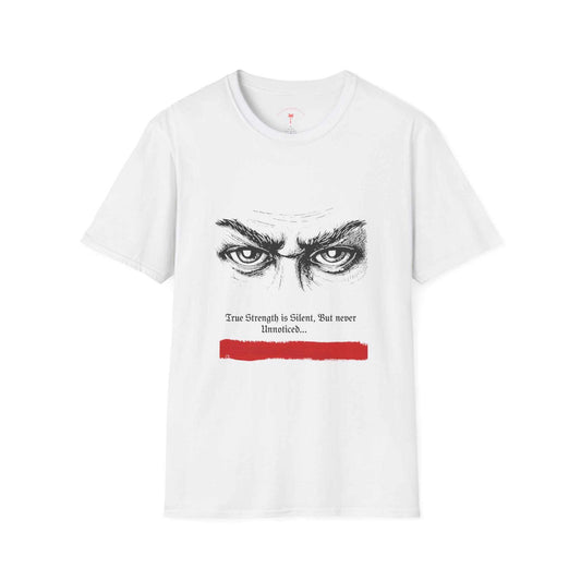 Natural color True Strength T-Shirt with minimalist motivational logo in soft, breathable cotton