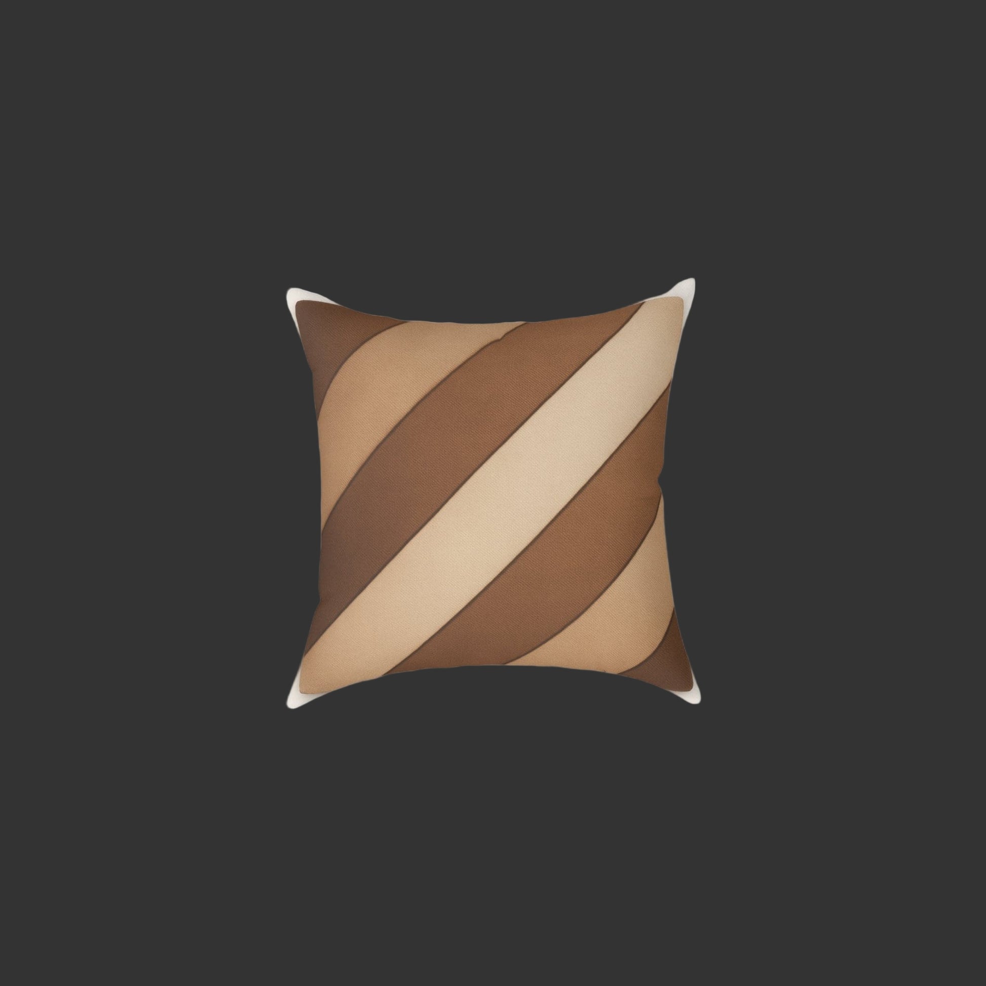 Decorative pillow with brown and beige diagonal stripes on a white background