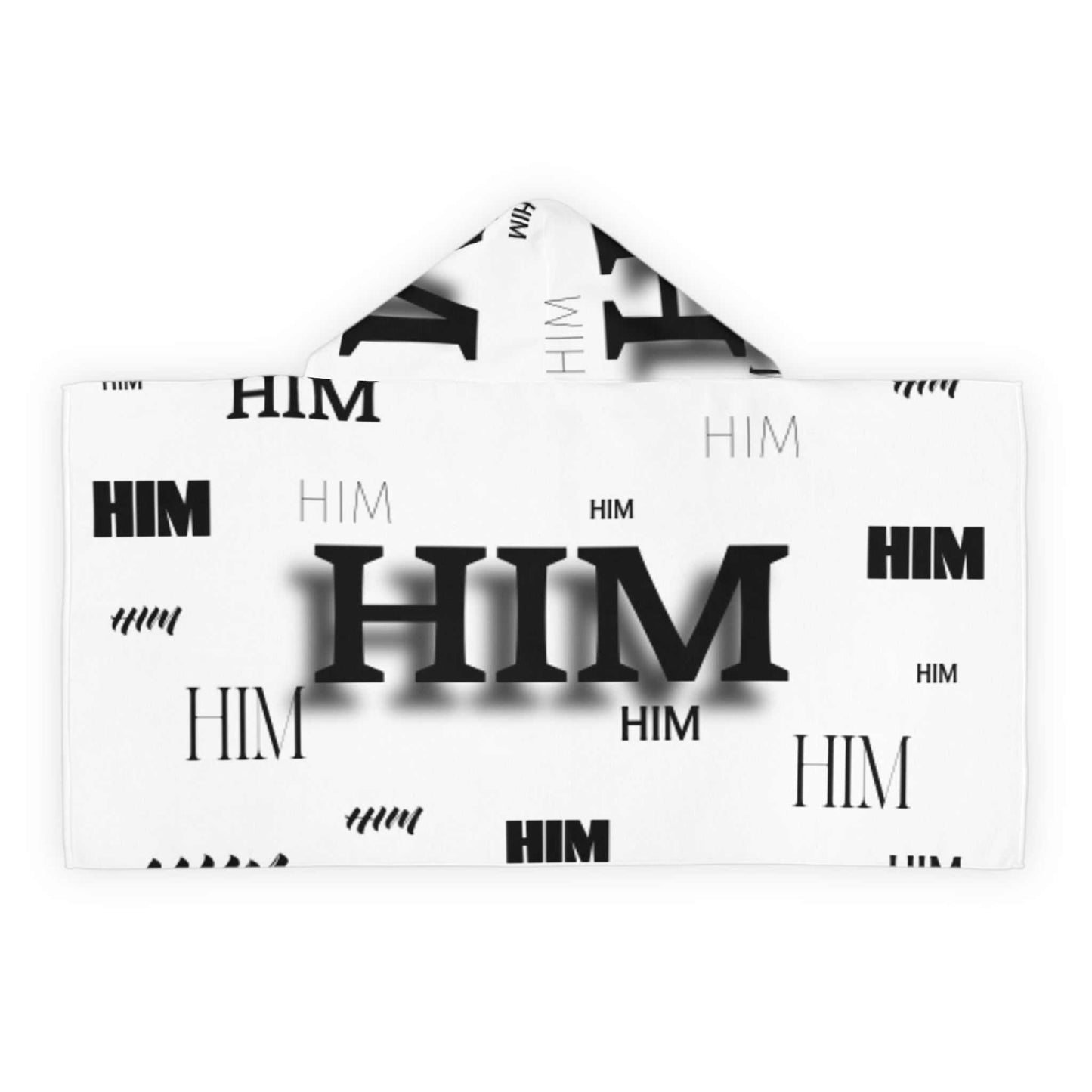 HIM Kids Hooded Towel with all-over vibrant print and soft cotton terry lining for quick absorbency and cozy warmth