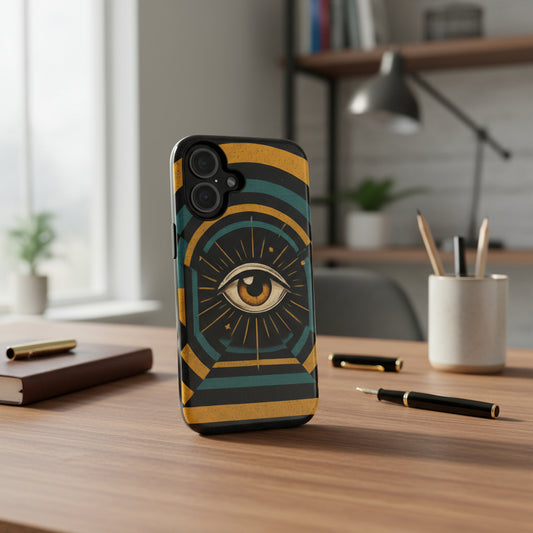 Phone case with eye design on a white background