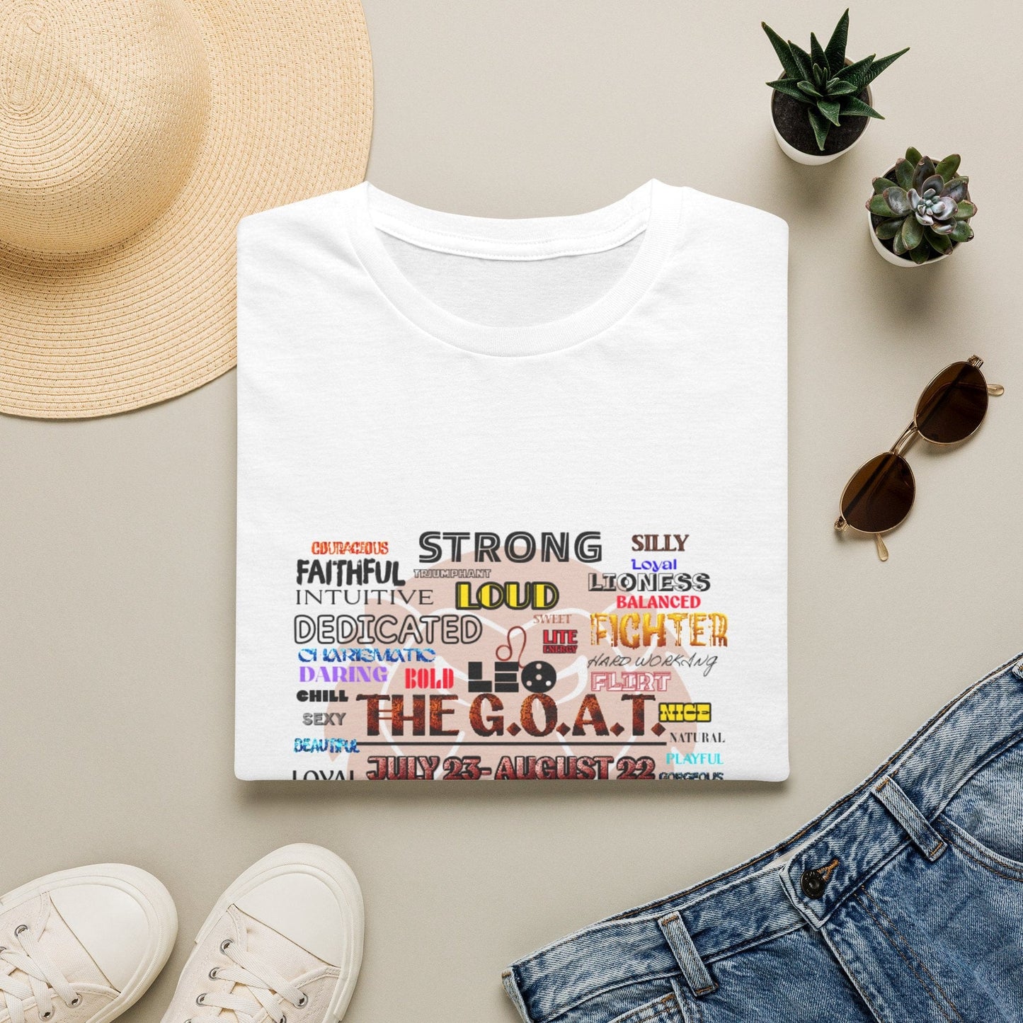 The G.O.A.T. Word Cloud T-Shirt with colorful word-cloud design on lightweight cotton fabric