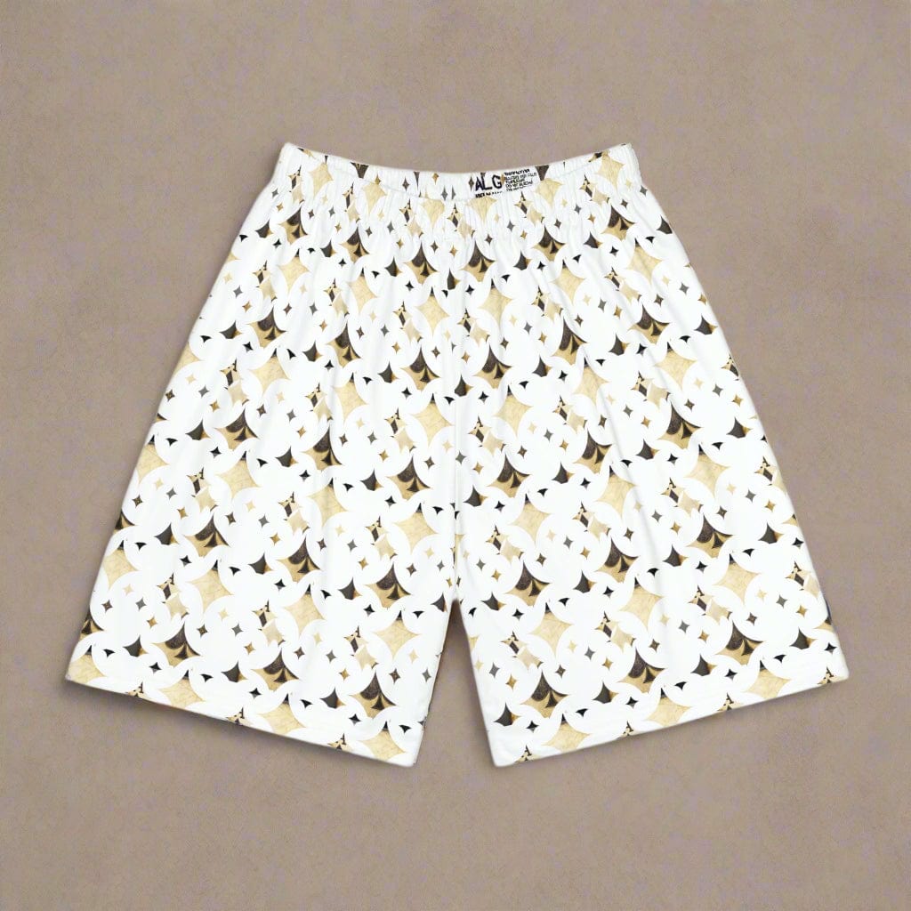 Shorts with a geometric pattern on a white background