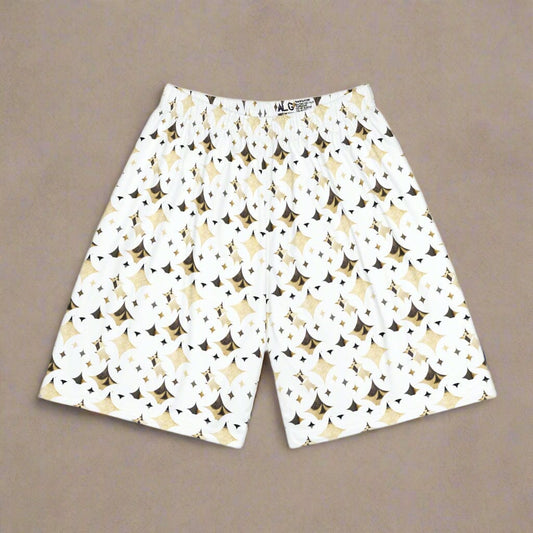 Shorts with a geometric pattern on a white background