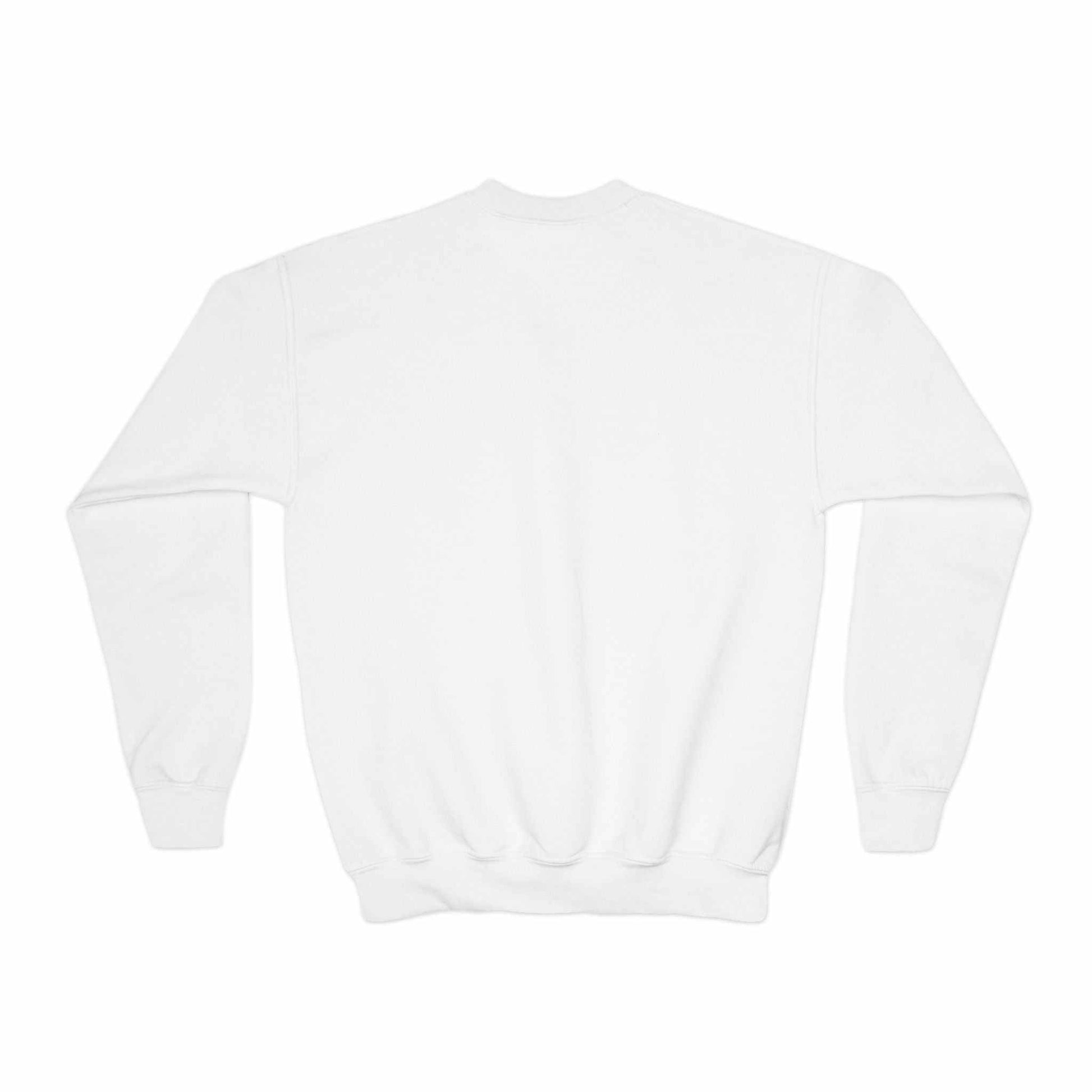 Black crewneck sweatshirt with blue kaleidoscope design and FOREVER YOUNG text