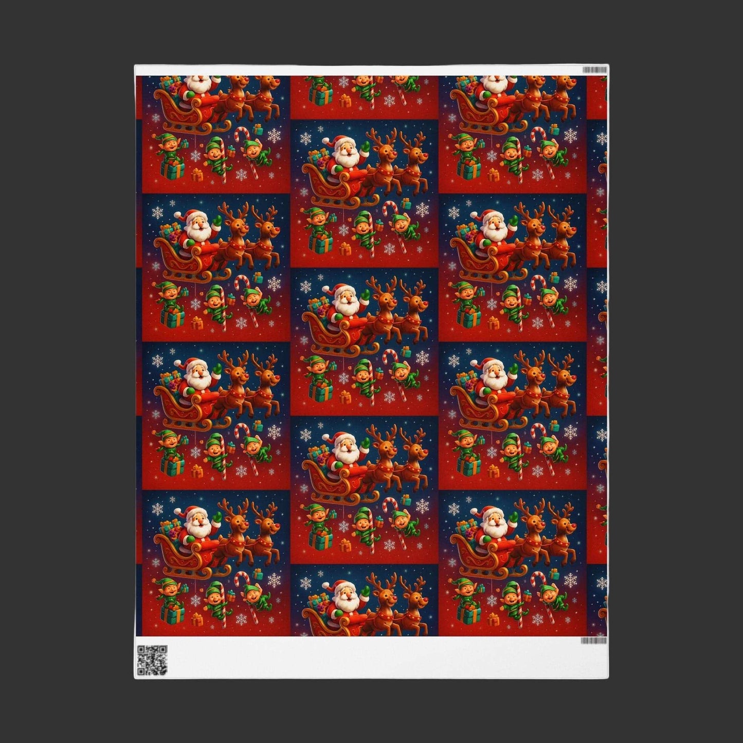 Santa Elves & Reindeer Shower Wrapping Paper, with dusted rooftops and playful holiday scene