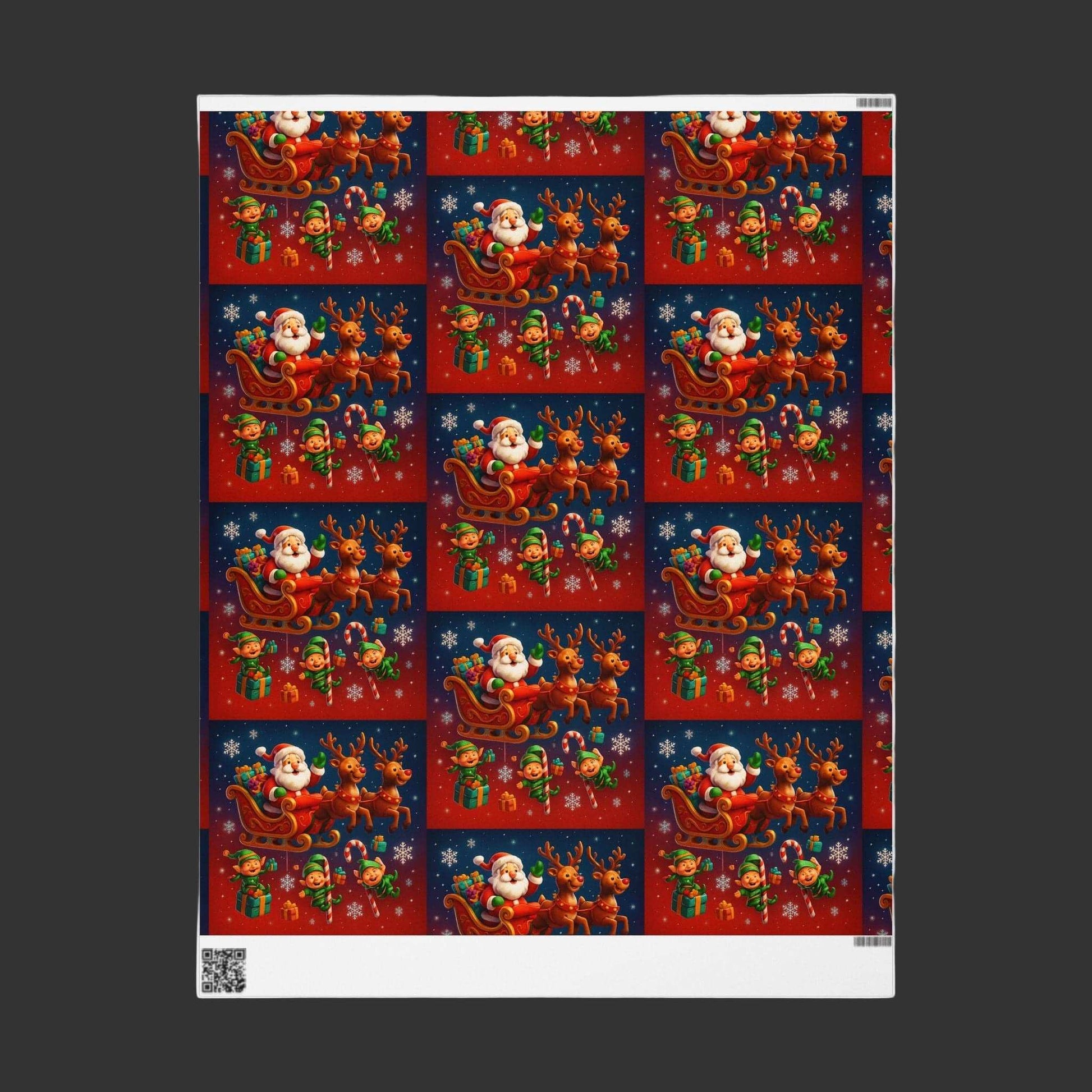 Santa Elves & Reindeer Shower Wrapping Paper, with dusted rooftops and playful holiday scene
