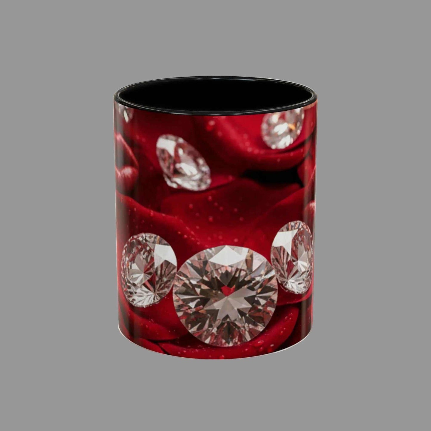 Accent Coffee Mug with diamond and red rose design on a white background