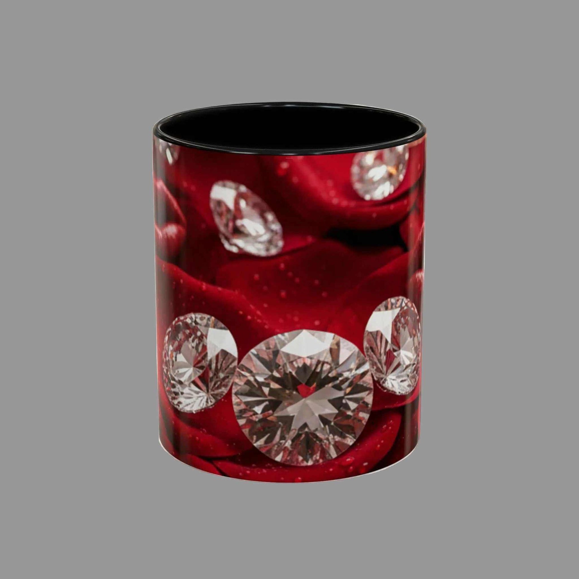 Accent Coffee Mug with diamond and red rose design on a white background