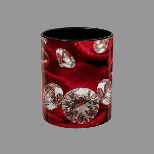 Accent Coffee Mug with diamond and red rose design on a white background