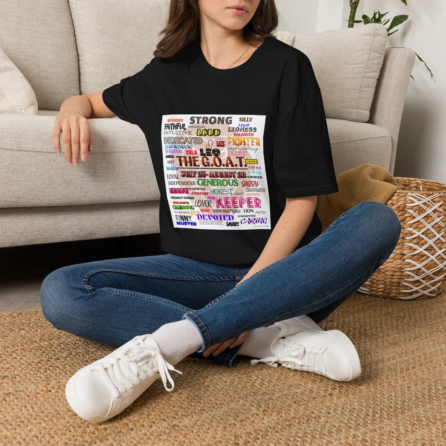 Cotton The G.O.A.T. Word Cloud T-Shirt with colorful word design for birthdays and celebrations
