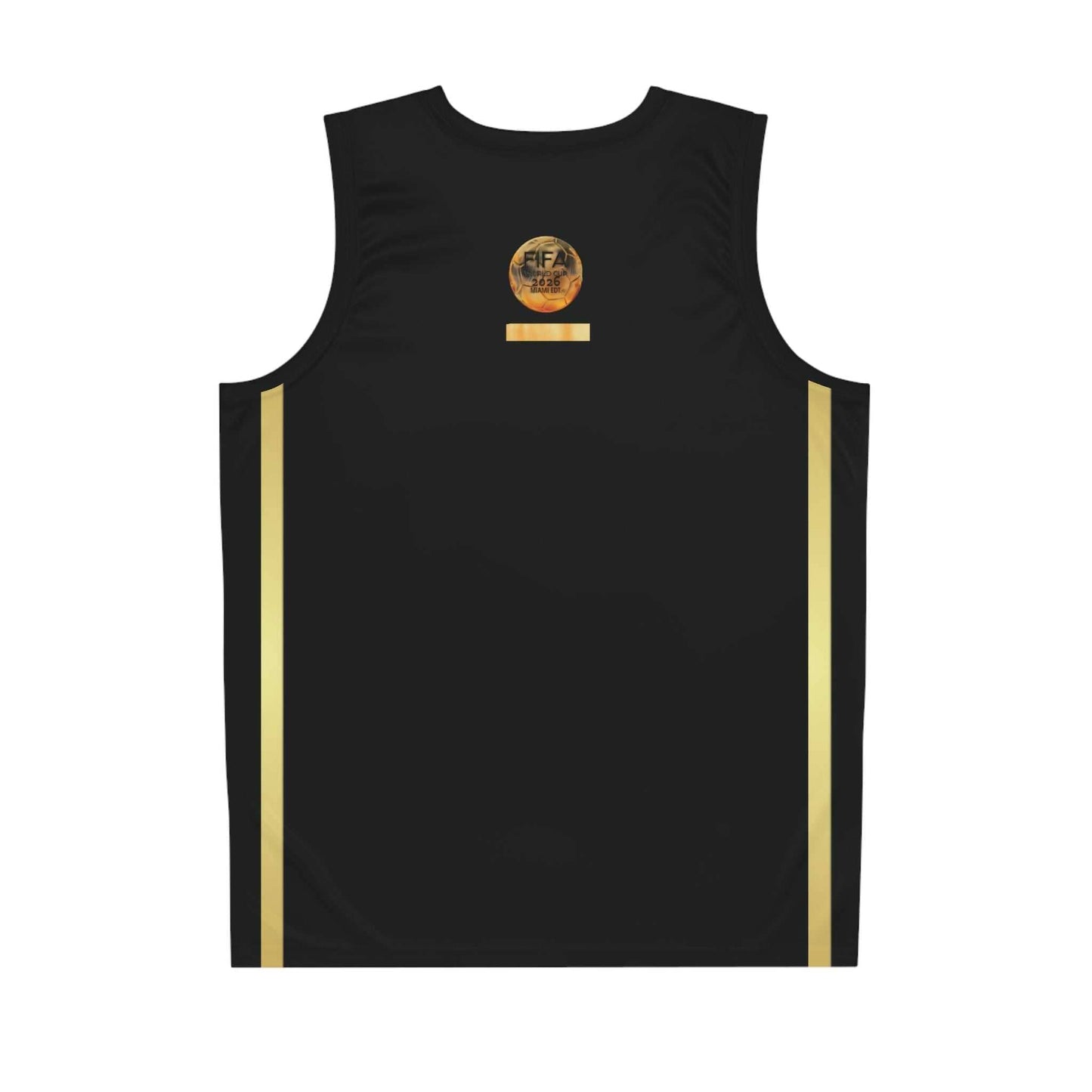 Miami Gold on Black basketball jersey with double gold stripes inspired by FIFA World Cup 2026