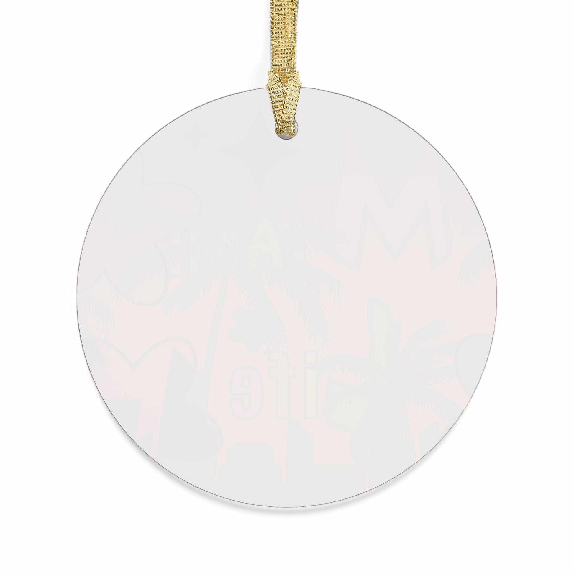 Set of Santa and Elf Acrylic Ornaments with clear glossy finish and gold hanging ribbons