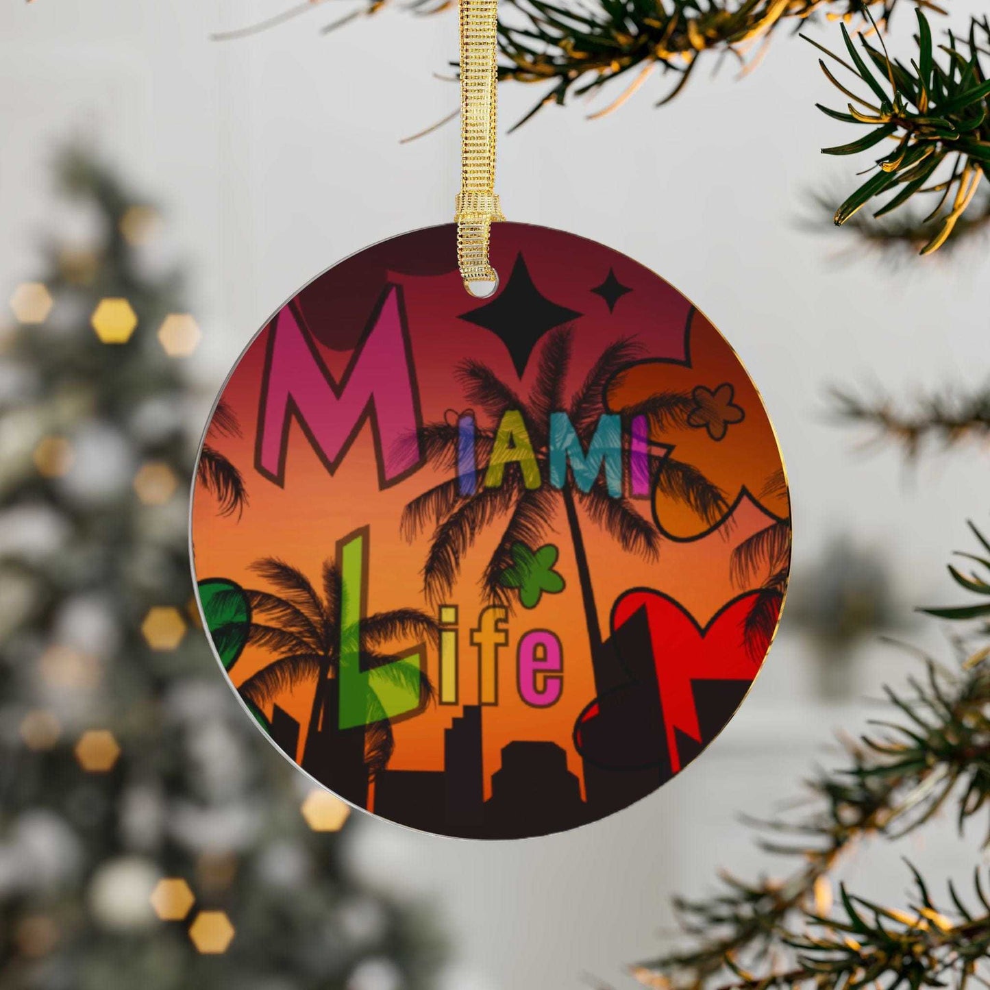 Santa and Elf acrylic ornaments with clear glossy finish and gold ribbon hanging loops in multiple bundle sizes