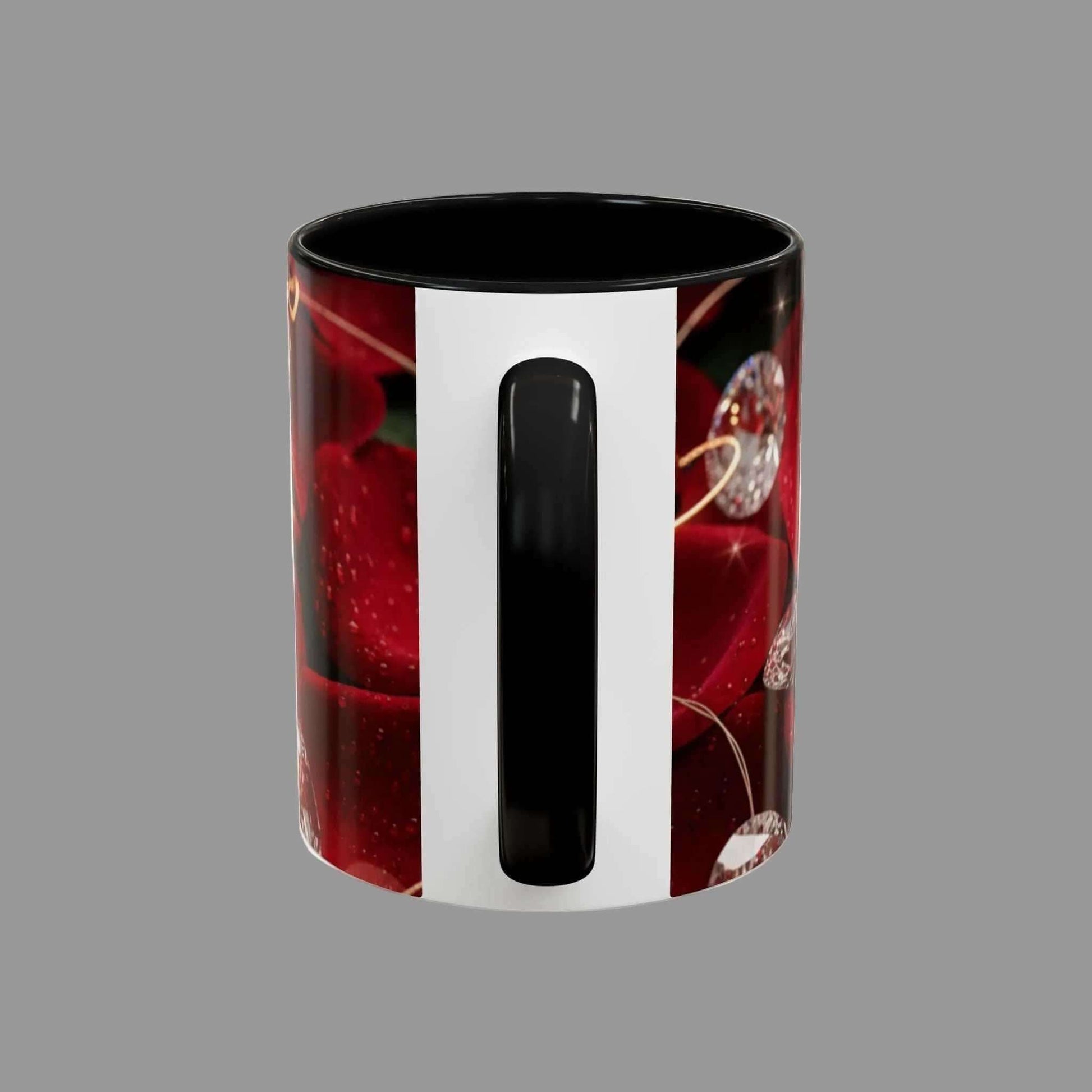 Accent Coffee Mug with red floral design and black interior on a white background