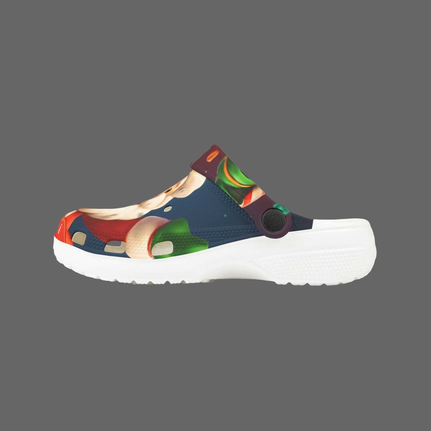 Kids Santa and elf foam clogs with festive EVA design and cushioned footbed for comfort
