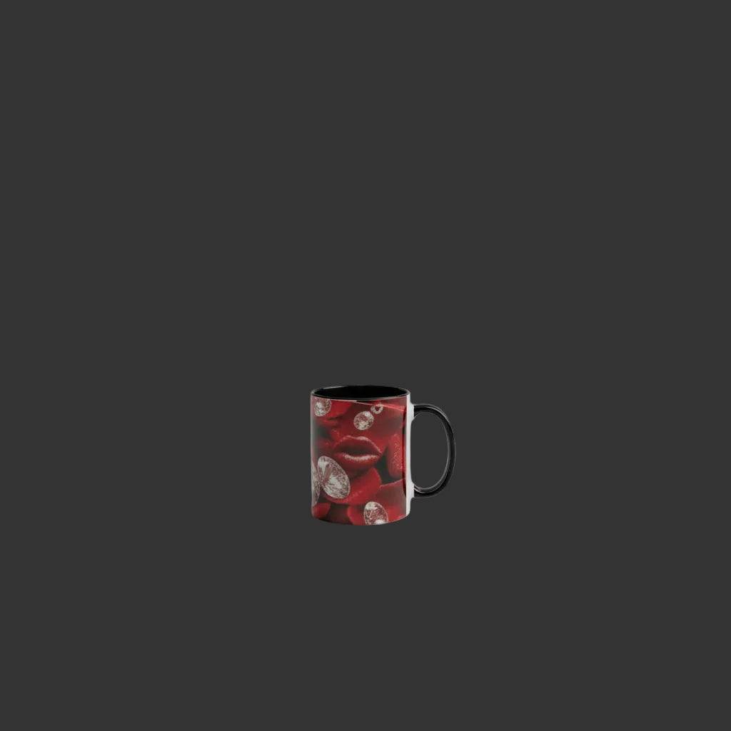 Accent Coffee Mug mug with red lips, diamonds, and roses design on a white background