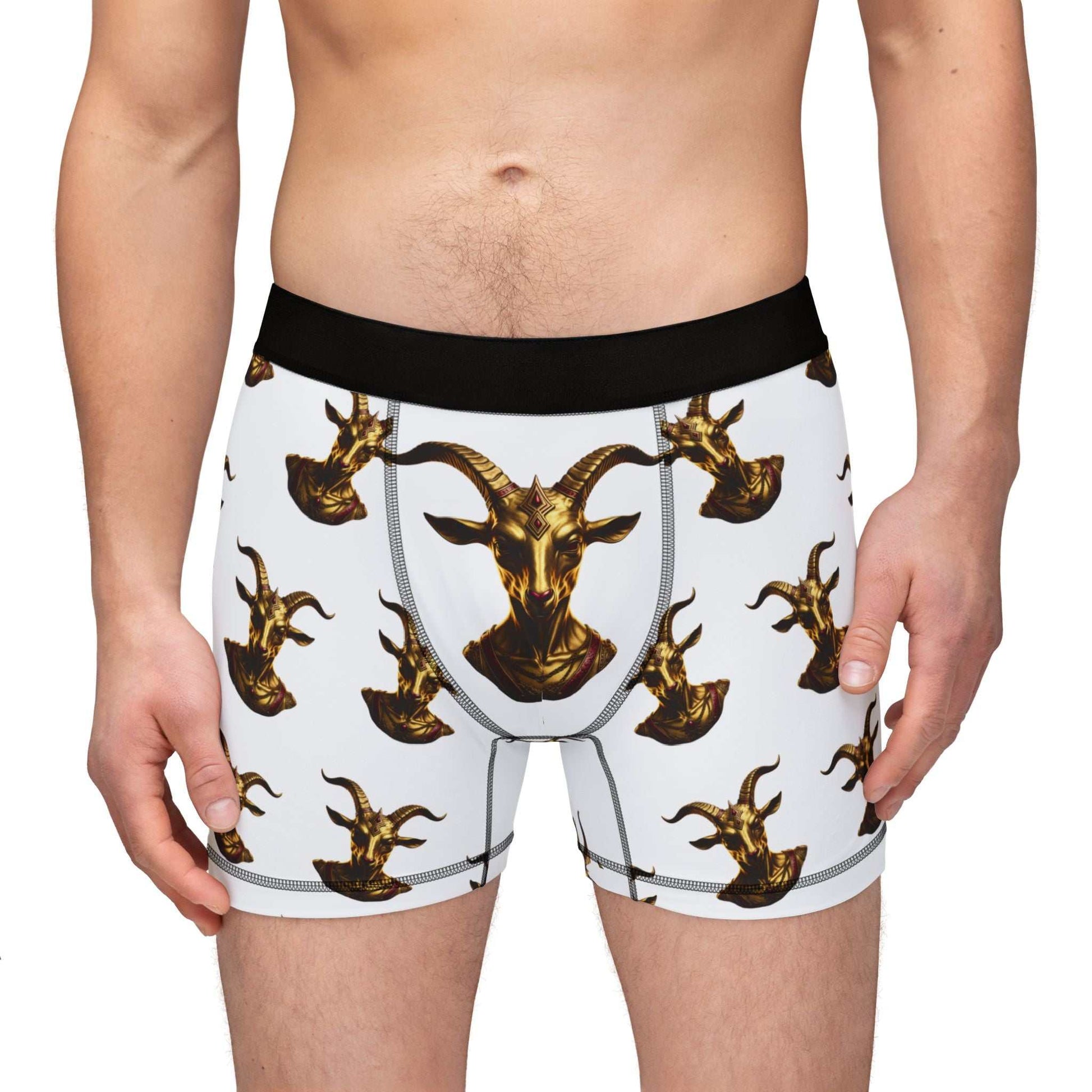 Baphomet Monogram Men's boxers with gold statue all-over print and comfortable elastic waistband