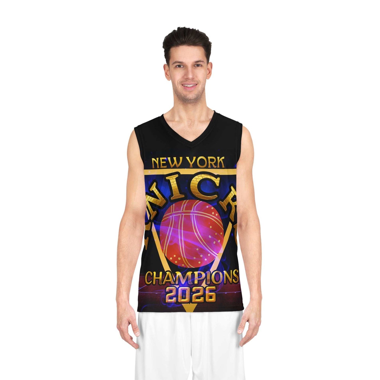 New York Knicks gold orange blue basketball jersey Miami edition with bold all-over print and lightweight breathable fabric