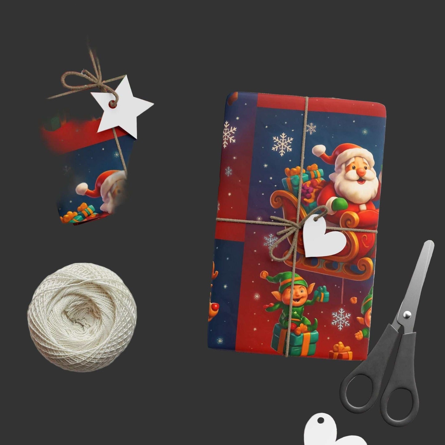 Santa Elves & Reindeer Shower Wrapping Paper, with high-quality print and cozy holiday scene