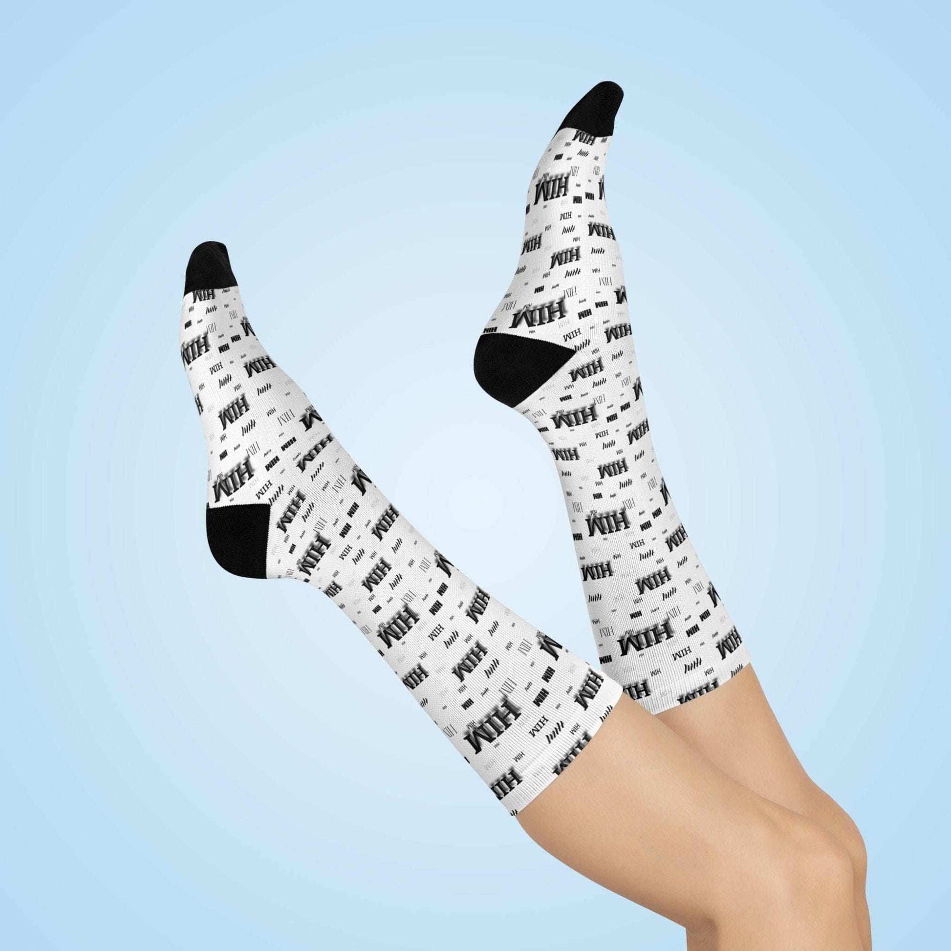 HIM Pattern cushioned socks black and white HIM Pattern Cushioned Crew Socks with logo repeat and cushioned sole