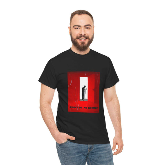 Point of No Return T-Shirt with man silhouette at door in red light room design