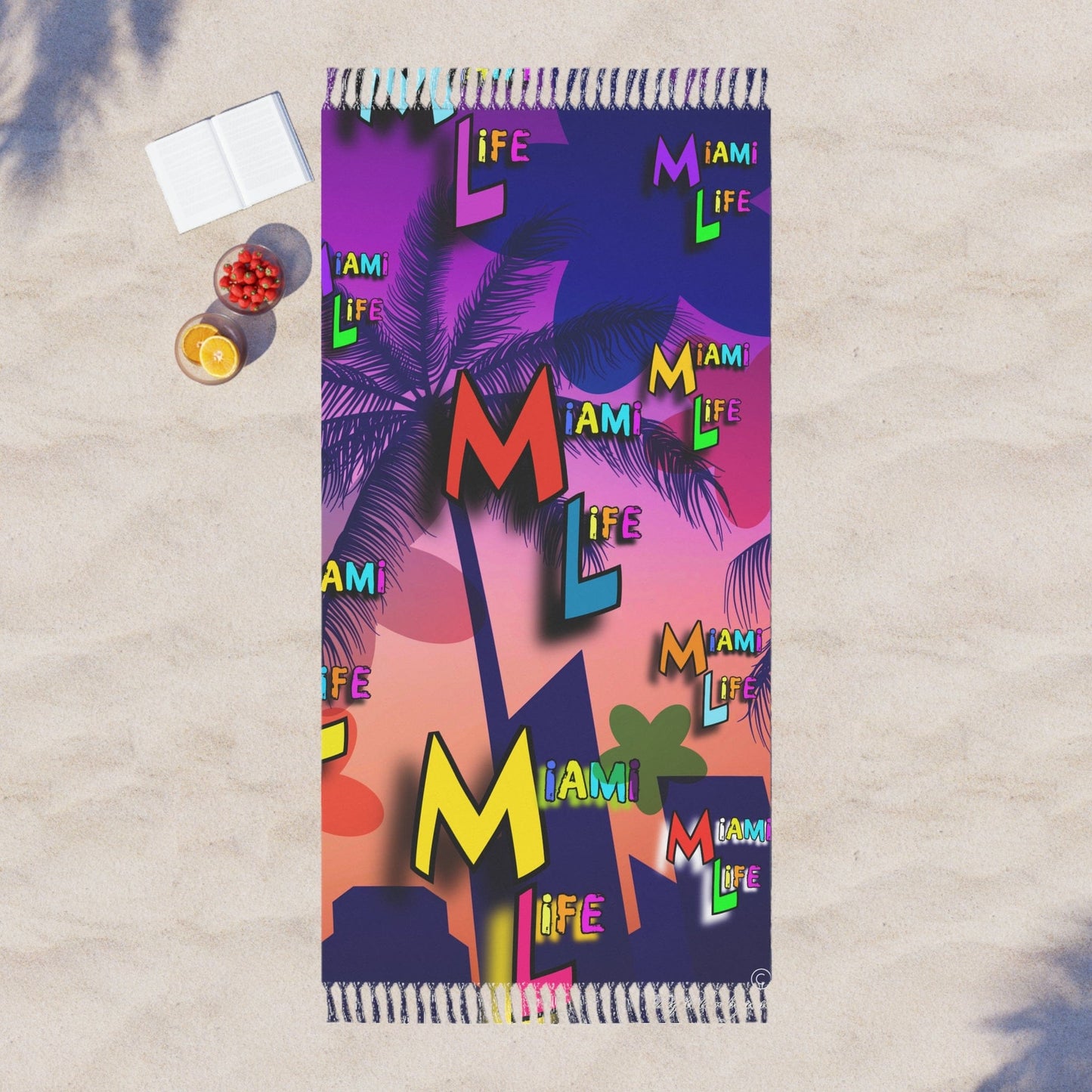 Boho Beach Towel — 'Miami Life' Colorful Bohemian Beach Wrap