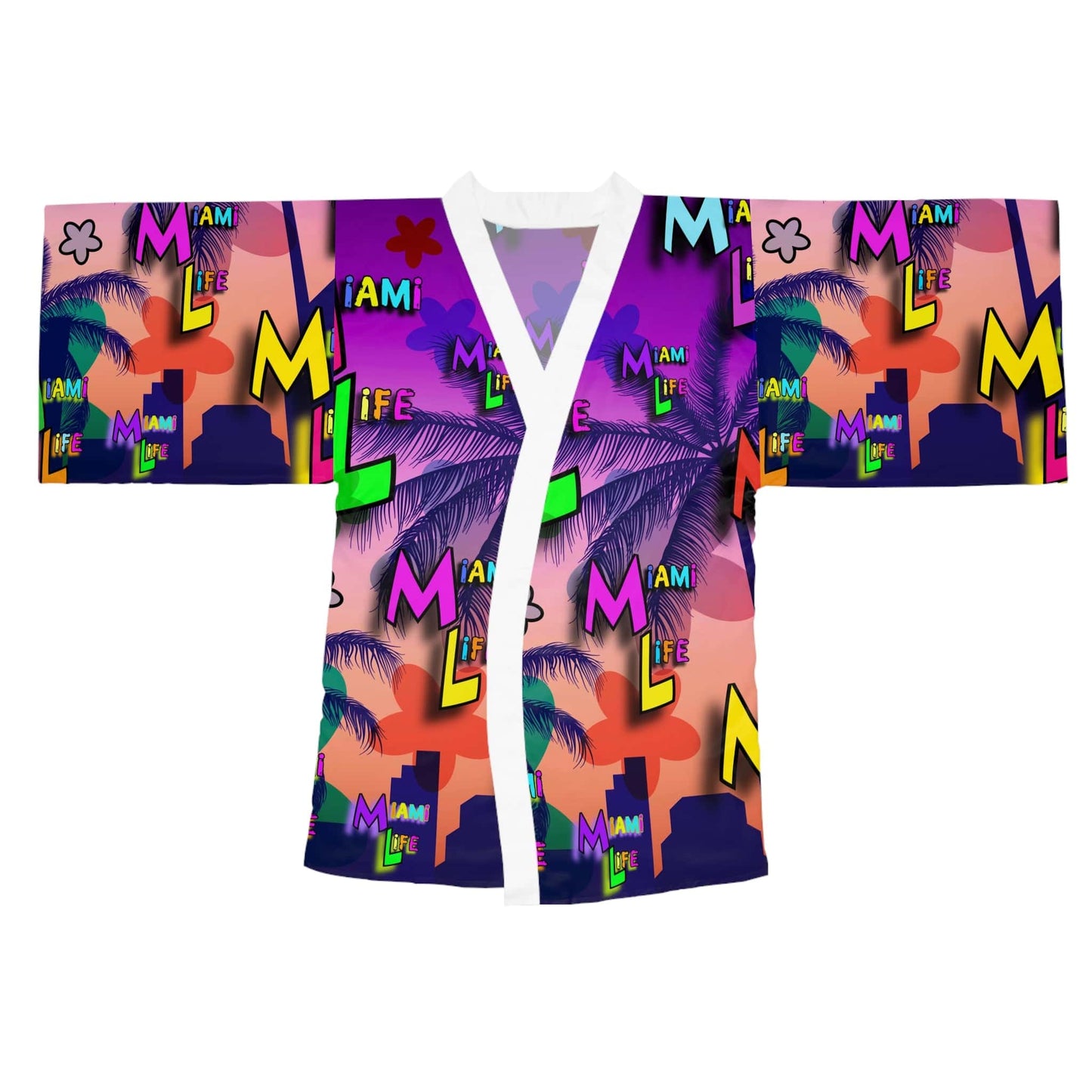 Miami Life Kimono Robe — Vibrant Tropical Long Sleeve Robe