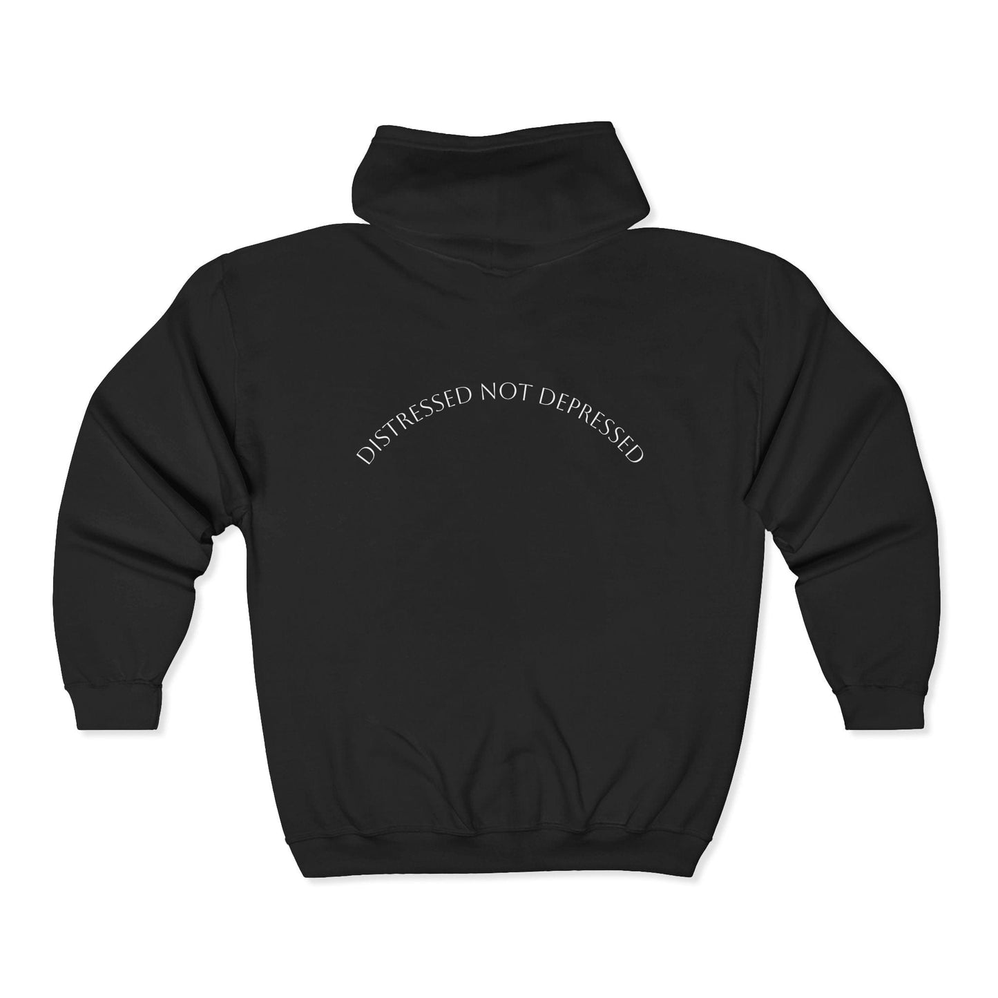 Distressed not Depressed Zip-Up Hoodie Black